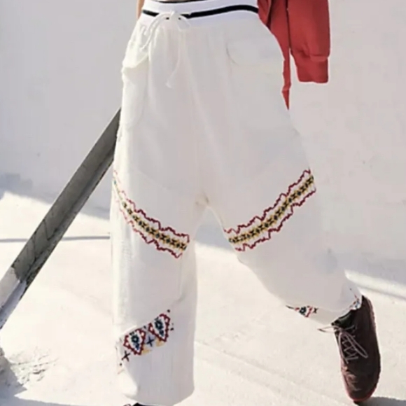 Free People Crystal Sport Joggers Embroidered Ribbed Waist...